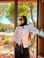 Lena Blouse in beige & White