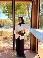 Lena Blouse in beige & White